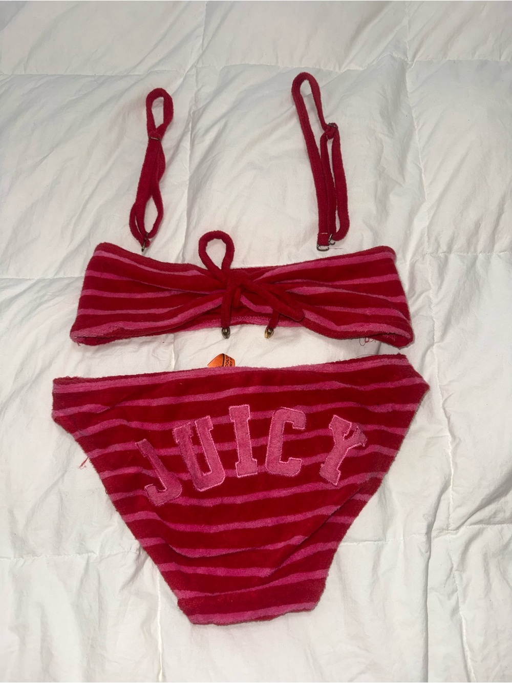 Juicy Couture Pink & Red Striped Terry Bandeau Bikini Set